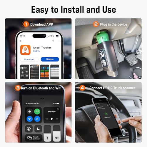 Image of ANCEL HD110 Heavy Duty Truck Scanner with DPF Regen and Reset for Detroit Paccar Engine, Full System HDOBD & OBD2 Scanner for Diesel Trucks Lifetime Free Updates
