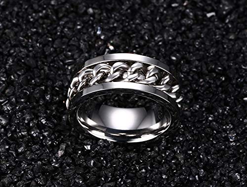 MMTTAO Men's Spinner Fidget Chain Ring Rotation Anxiety Relief Wedding Band for Men Women Stainless Steel Intertwine Ring Motorcycle Biker Bicycle Punk Rock Male Engagement Band Comfort Fit Size 6-154