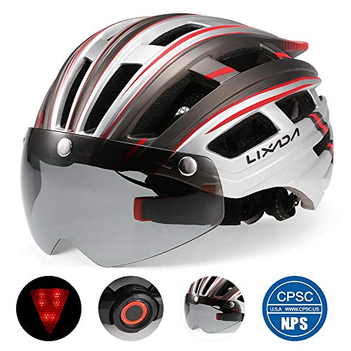 Lixada Bike Helmet with Detachable Magnetic Goggles Visor and LED Back Light Mountain