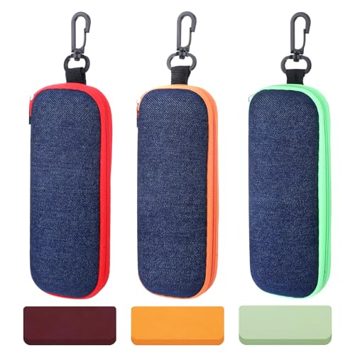 Image of 3 PCS Denim Glasses Case,Zipper Eye Glass Case Portable Glasses Storage Box, Travel Glass Cases with Hook Clasp