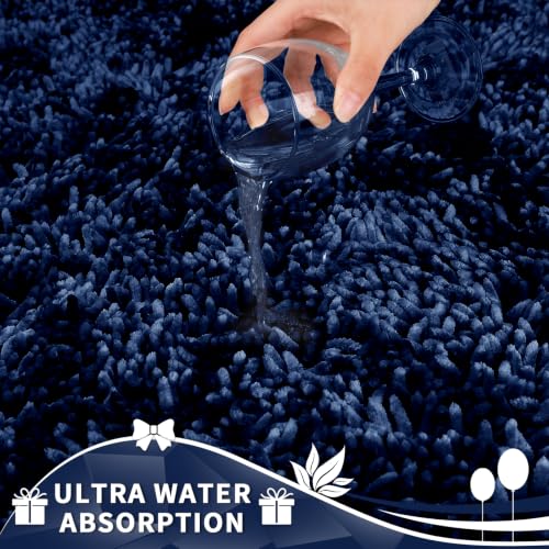 Image of Yimobra Toilet Rugs U Shaped Washable, Extra Thick Soft Absorbent Chenille Contour Bathroom Rugs for Toilet 24x20 Inch, Quick Dry Non Slip Toilet Mat for Bath Floor, Dark Blue