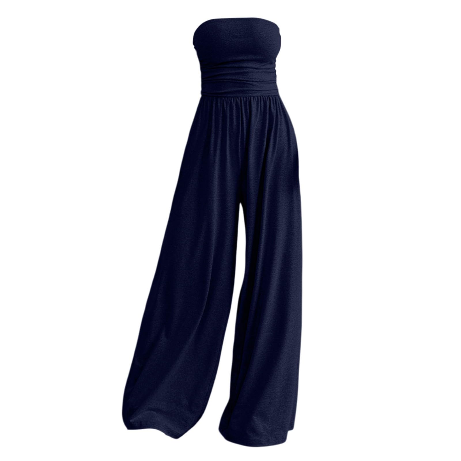 Generisch Tuta da donna elegante senza spalline, tutina a fascia, tinta unita, spalle scoperte, tuta intera, gamba larga, pantaloni lunghi, a vita alta, oversize, estiva, casual