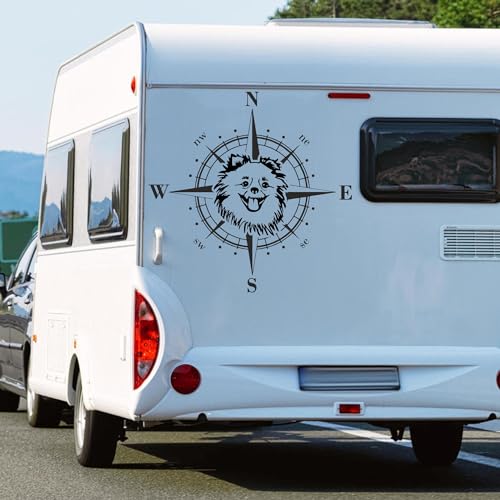 Rakelfix Kompass Pomeranian Zwerkspitz Aufkleber Hund Hunde Sticker Auto Camper Wohnmobil Caravan Autoaufkleber Wohnwagen Sticker Kompassrose