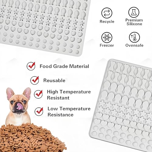 Backmatte Hundekekse, Silikon Hundekekse Backform, 5 Formen in 1 BPA-Freie Backmatte Hundeleckerlies Mini Backunterlage für DIY Hundekekse und Leckerlis (Hellgrau, 130 Gitter)