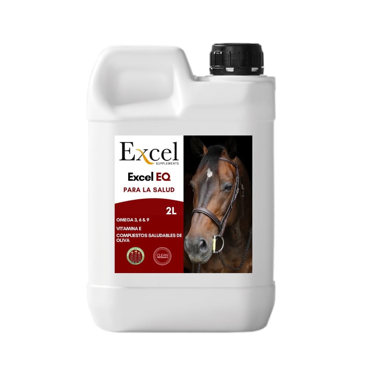 Excel Aceite para Caballos EQ 2 litros - Aceite de Camelina Omega 3 6 9 - Suplemento Alimenticio para Brillo Natural y Cuidado del Pelaje - Ayuda Piel - Recuperador Muscular - Articulaciones sanas