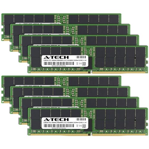 Image of A-Tech 1TB Kit (8x128GB) DDR5 4800MHz PC5-38400 ECC RDIMM 4Rx4 2S2Rx4 (EC8 10x4) Quad Rank 1.1V ECC Registered DIMM 288-Pin Server RAM Memory Upgrade Modules (A-Tech Enterprise Series)