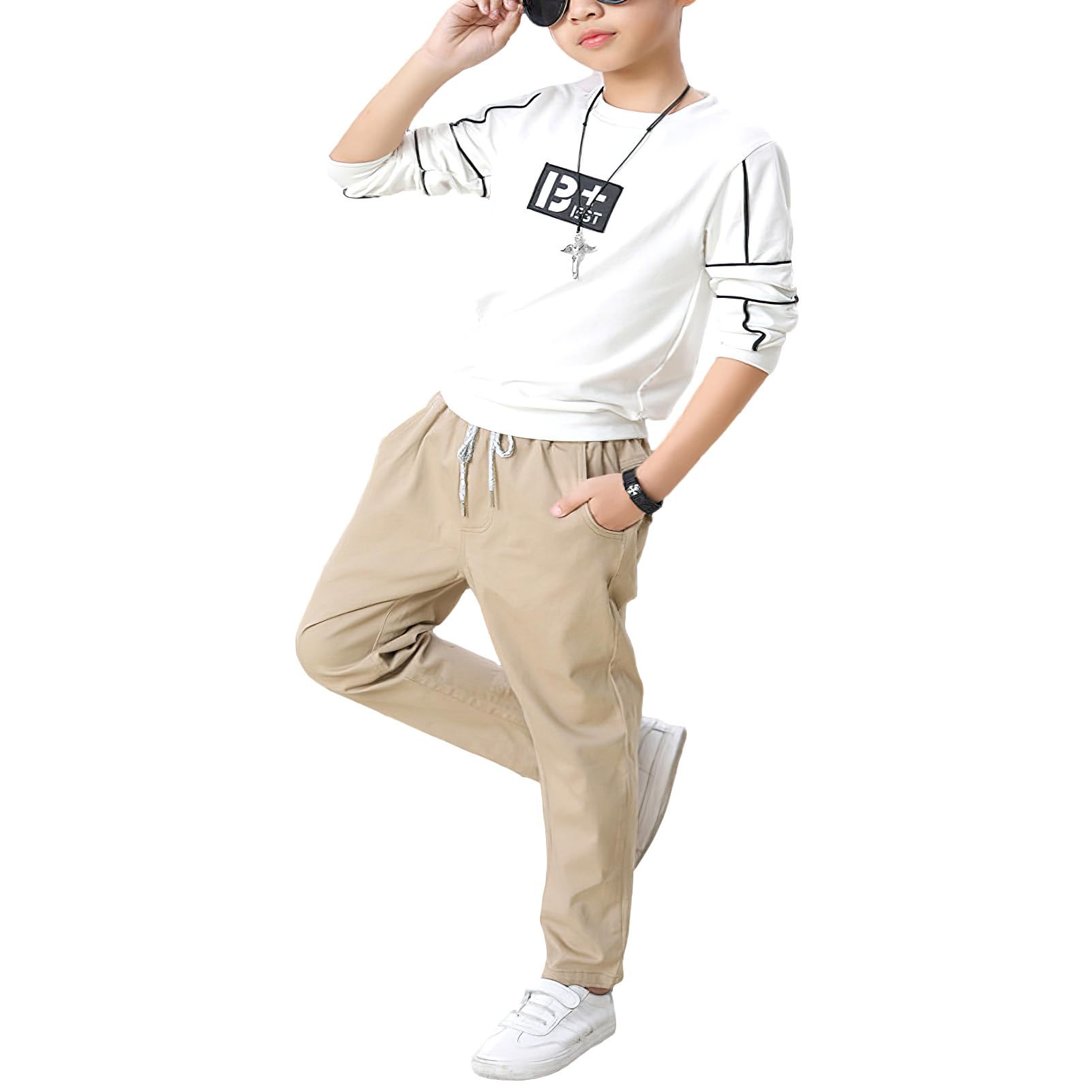 Ragazzi Uniforme Scolastica Pantaloni Chino Ragazzo Formale Casual Pantaloni in Twill Vita Elastica