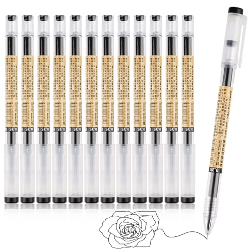 Hopton 12 St&uuml;ck Stifte, Gelschreiber Schwarz, Schnelltrocknende Gelstifte Set, Gel Pen, Liquid Gel Ink, Tintenschreiber 0,35 mm, Tintenroller f&uuml;r Schreiben Study Essentials Schul Sachen
