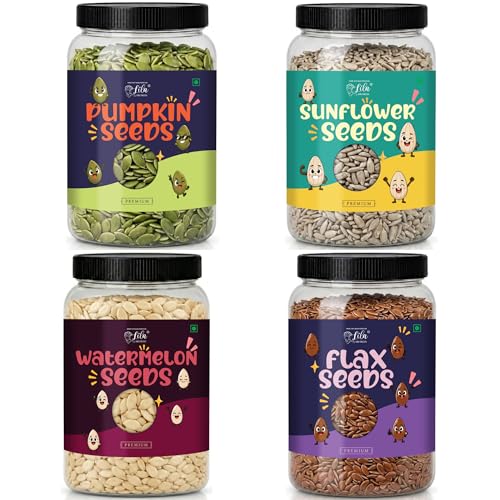 Image of LILA DRY FRUITS Seeds Combo Pack Pumpkin Sunflower Watermelon Flax Seed 100 g x 4 | Mixed Raw Seeds Pack for Healthy Snacking, Smoothies, Salads & Daily Nutrition Perfect for Gifting