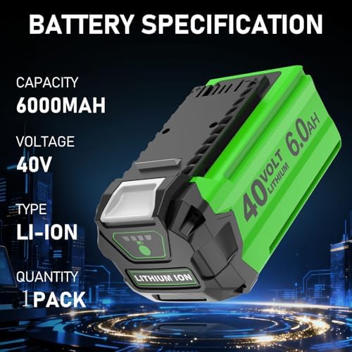 1 Pack 6.0Ah 29472 Replacement for Greenworks 40 Volt Battery Lithium ion - 1