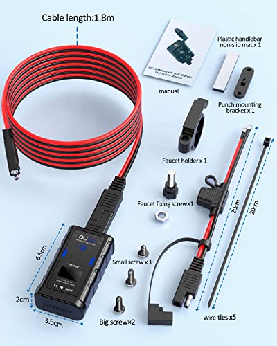Image of EXTRACTME Motorcycle USB Charger, Upgraded 6.4A Quick Charge 3.0 & Type C PD Dual Phone Charger with Voltmeter, Waterproof Motorcycle Accessories for Phone, Tablet, GPS, etc