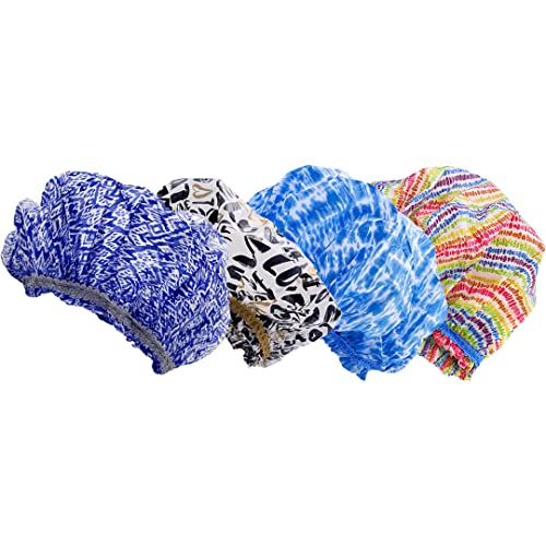 Betty Dain Reusable Vinyl Shower Cap & Bath Cap (4 Pack), Frosted PEVA Elastic Stretch Hem. Waterproof Stretchy Hair Cap for all Hair Lengths - Hipster Collection