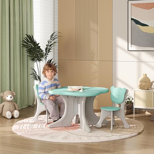 Qaba-Kids-Table-and-Chair-Set-3-Piece-Plastic-Baby-Activity-Table-Toddler-Art-Table-for-3-6-Years-Old-Light-Blue Qaba Kids Table and Chair Set 3 Piece Plastic Baby Activity Table Toddler Art Table for 3 6 Years Old Light Blue