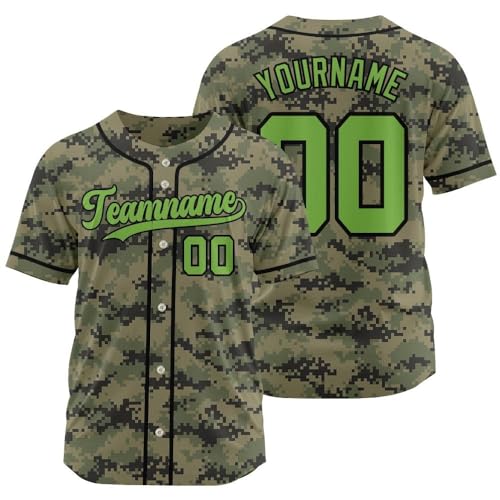 Custom Camo Baseball Jersey, Personalized Stitched Printed Team Name Number Logo, Green Black Baseball Shirt Kids Men Women