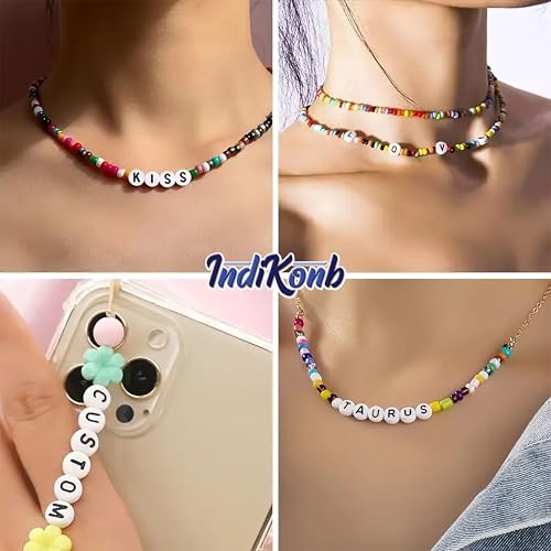 Image of INDIKONB Alphabet Round Single Letter Beads Set ? 26 Types A-Z, Perfect for Friendship Bracelet, Name Beads, Craft Beads, Jewelry Making & DIY Projects (with Box), White