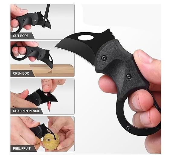 Image of Foldable Knife (Manual) Metal Keychain Key Ring Holder For Kitchen, Home, Travel and Office Tool Carbon Steel | Multipurpose Carbon Steel Blade Pocket Knives for Kitchen (BLACK - KEY CHIAN)