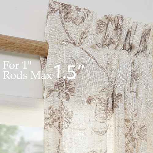 Image of jinchan Floral French Door Curtain Panel Farmhouse Decor Light Filtering Linen with Tie Up Bow for Glass Door or Patio 40 Inch Length Rod Pocket 1 Panel Taupe on Linen