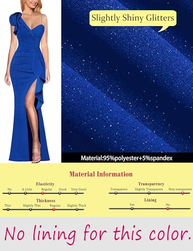 Image of VFSHOW Womens Formal Prom Elegant Ruffle One Shoulder Beaded Strap Ruched Slit Maxi Dress Wedding Evening Long Gown