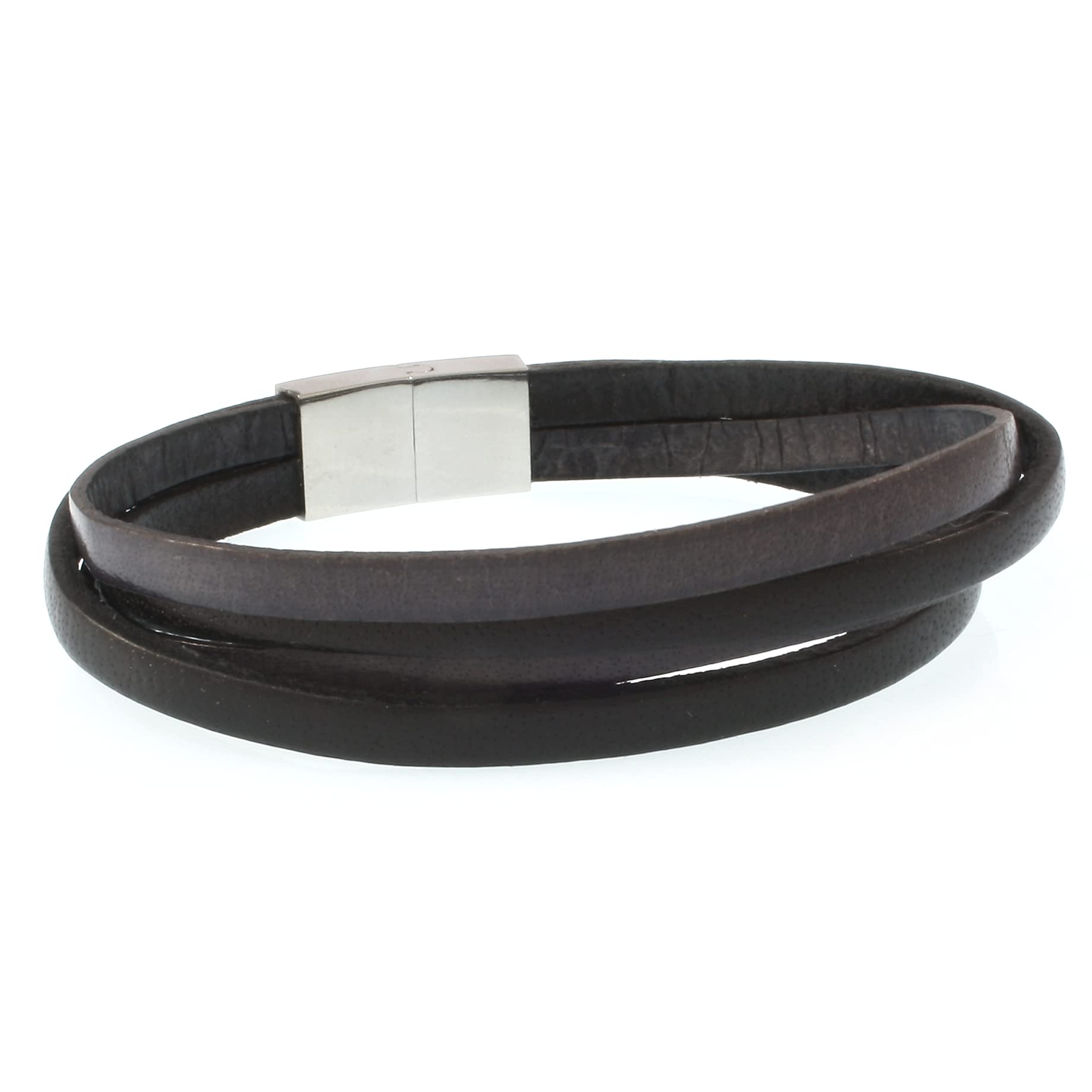 Echt Leder-Armband Twist Schwarz Grau Herren Männer