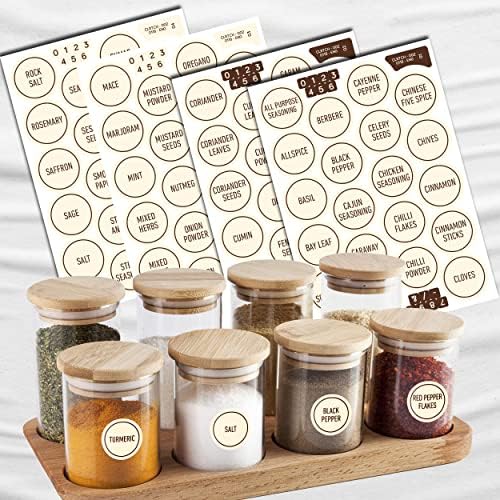 colortouch Spice Labels for Jars, Spice Stickers, 80 Pcs, Waterproof Spice Jar Labels Preprinted for Kitchen Organization and Pantry Storage, Transparent Black Seasoning Sticker, Sticky, Rund