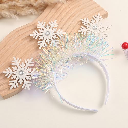 WRBAJIS Christmas Headband White Snowflake Hair Bands Glitter Snowflake Rhinestone Headpiece New Year Hair Accessories for Women Girls Christmas Happy New Year Winter Party Supplies