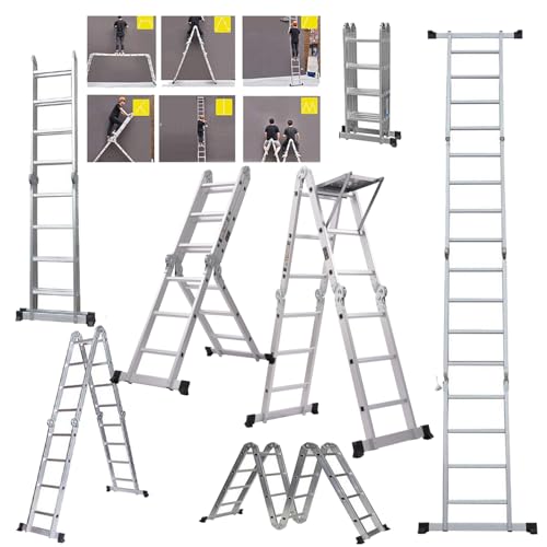 Multi-Purpose Ladder 4.7M Aluminium Folding Step Ladder 14 in 1 Combination w/Platform Lightweight Heavy Duty Max Capacity Up to 330lbs