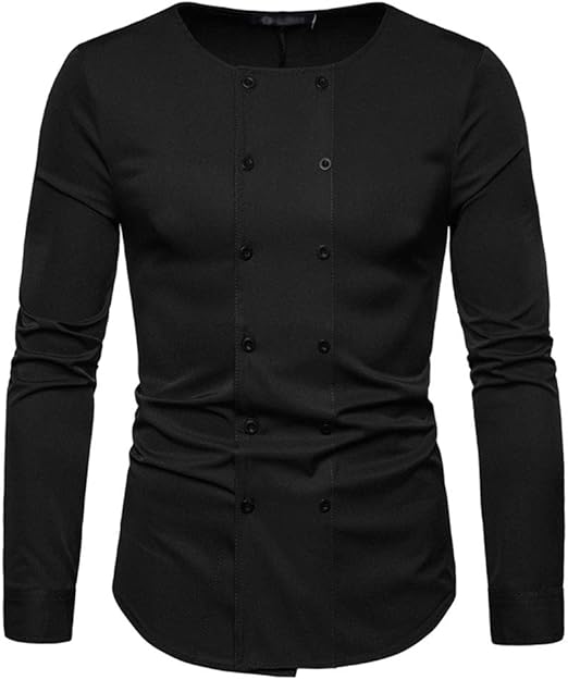 Men's Blouse Tops Fashion Casual Classic Blouse Top Long Sleeve Round