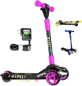 3 Wheel Electric Scooter for Kids and Toddlers Ages 2-9, Premium Front Light and Wheel Lights, Boys and Girls, Safe Kick Lightup, Folding EScooter, 10 Miles Range