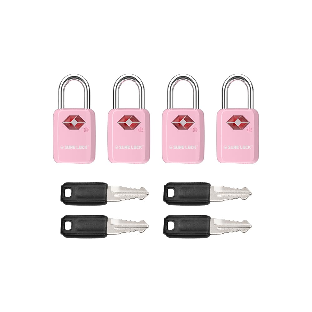 SURE LOCK Mini TSA Approved Keyed Luggage Lock – One Key Opens All, Fits Tight Zipper Gaps & Small Pull Holes, Compact Travel Lock for Suitcases,