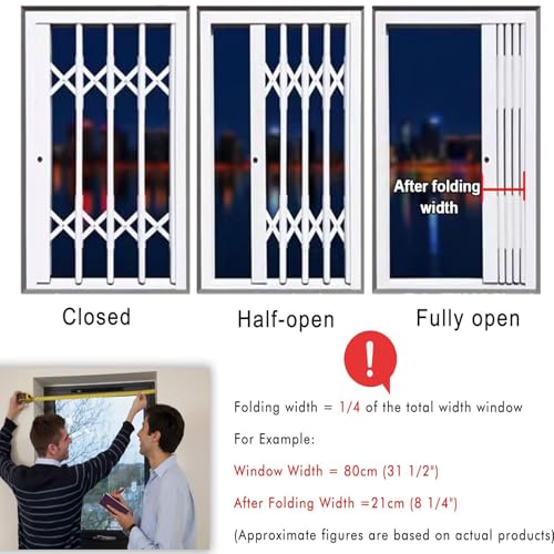 Image of Burglar Bar, 51x30in / 130x75cm Aluminum Alloy White Customizable Removable, for Apartment Patio & Balcony Doors Easy Install Safety Guard