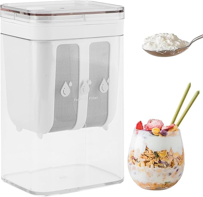 THE URBAN STYLE Greek Yogurt Strainer with Fine Mesh Filter – Stainless Steel & BPA-Free Plastic Yogurt Maker for Thick Greek Yogurt, Labneh & Cheese – Easy to Clean, Reusable, Dishwasher Safe