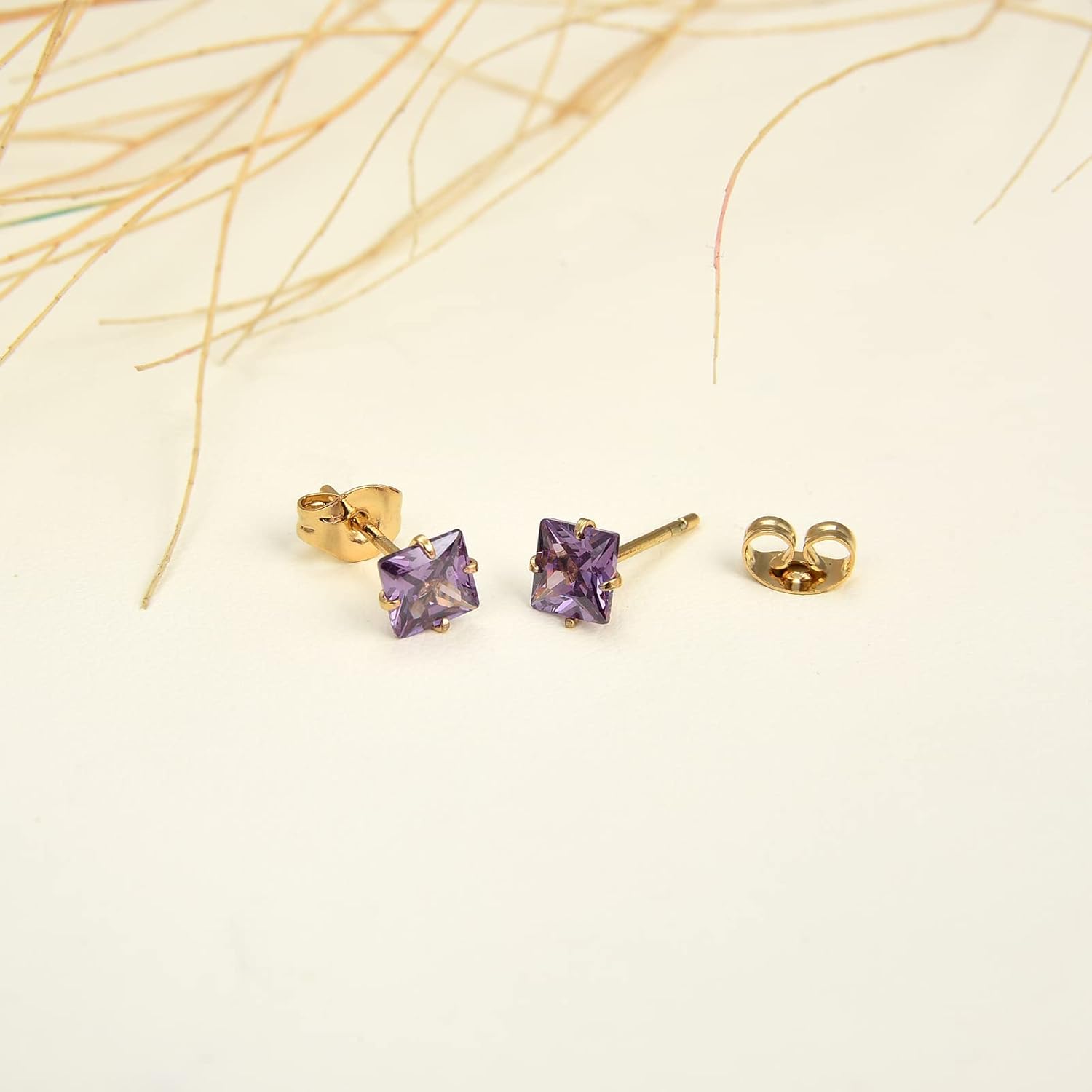 12 Pairs Surgical Stainless Steel Stud Earring Round Heart Star Square Cubic Zirconia Birthstone Stud Earrings Set for Women - Image 3