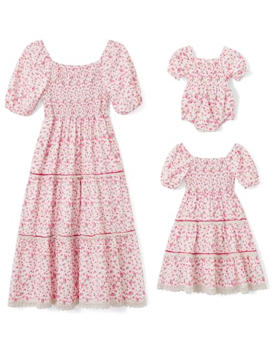 Vestidos para mamá y yo, vestidos familiares de manga corta a juego para madre e hija, Rosa-fresa, XL