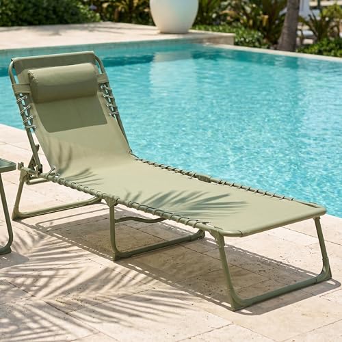CASABEL Chaise Longue Pliante Vert Sauge, transat extérieur inclinable et Confortable, Acier...