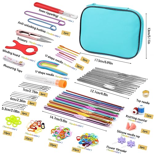 IMZAY 110 Pcs Crochet Hooks Set, Crochet Needles Set, Crochet Hooks Kit with 88 pcs Crochet Accessories, Storage Case, Blunt Needles Stitch Marker DIY Hand Knitting Craft Art Tools for Beginners-Blue - Thumbnail 2