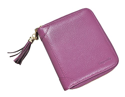 Easyoulife Womens Credit Card Holder Wallet Zip Leather Card Case RFID Blocking (Purple)