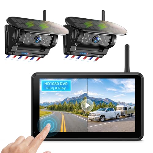 Image of eRapta 7 Inch Dual Solar Wireless Backup Camera Magnetic with HD1080P DVR Touchscreen, BSD Alarm, 1-Min Free-Installation, IR Night Vision for Truck /Trailer /Tractor /Small-RV /Hitching /Fifth Wheels