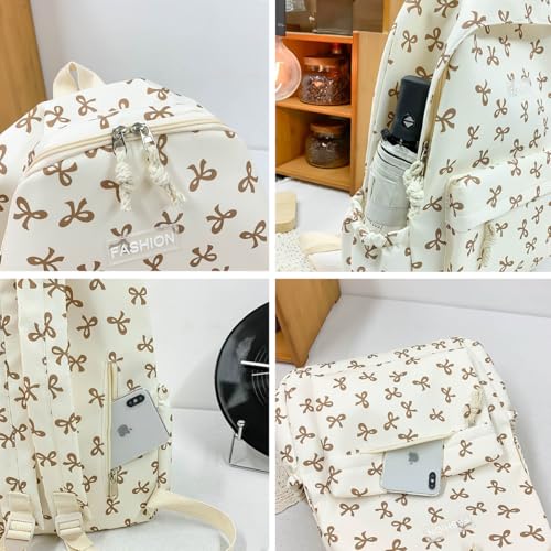 Classic Cute Bow Tie Printed Backpack 16.9 Inch Kawaii Casual Simple Lightweight Travel Bag For Women Purple3