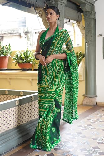 Image of MIRCHI FASHION Women Saree Georgette Traditional Bandhani | Ethnic Printed Sari for Social Gatherings with Unstitched Blouse Piece
