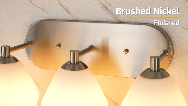 Image of Emak Brushed Nickel Bathroom Lights Over Mirror, Modern Bathroom Vanity Light with Milk Glass Shade, 3-Light Vanity Lights for Mirror, Bath, VL129-BN-ML-3