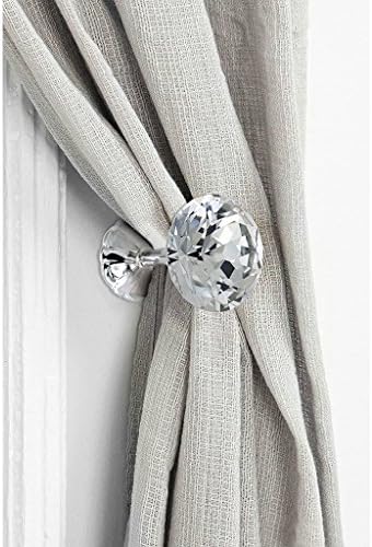 BSTKEY 60mm Crystal Curtain Hook Holder Drapery Tie Backs- Wall Mounted Window Curtain Holdback Wall Hook Tassel Holder (Silver)