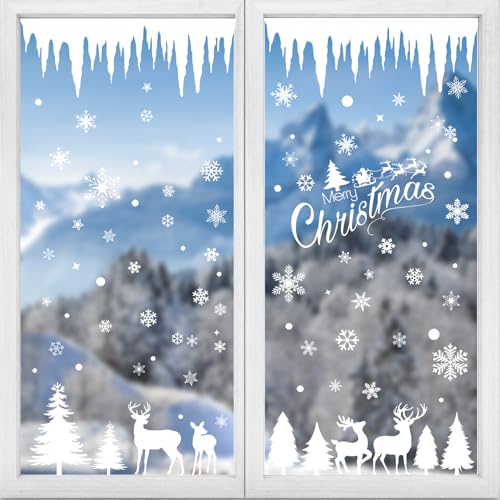 Autocollants de Noël pour fenêtre, autocollants Isisyu pour Noël, flocons de neige, Père Noël, élan, images de fenêtre pour décoration de fenêtre, portes, vitrines