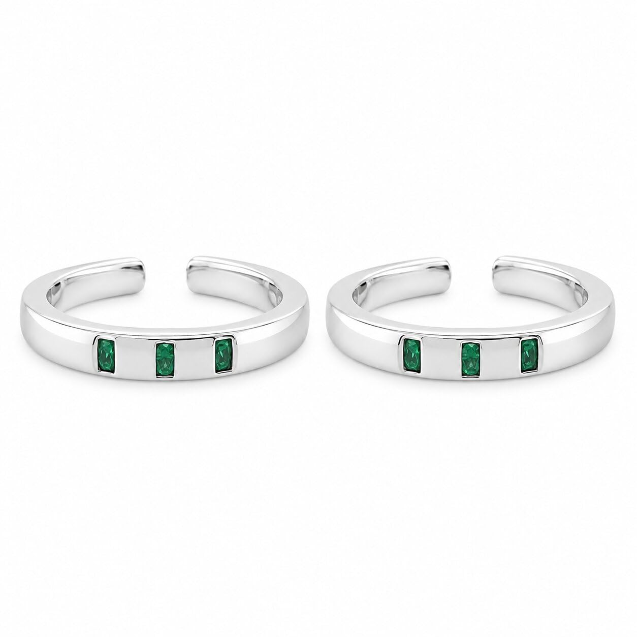 sahiba gems 925 Sterling Silver Adjustable Toe Rings for Women | Green Zircon Design Open Band Bichiya | Pair of 2 | Lightweight & Skin Friendly-picture-18