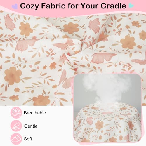 Image of FIOBEE Baby Bassinet Sheets for Girls Boys 2 Pack Waterproof Bassinet Mattress Elastic Fitted Crib Sheets Universal Fit for Hourglass Oval and Rectangle Bassinet Sheet, Pink