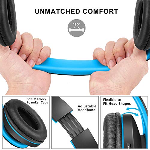 Zihnic Bluetooth Headphones Over-Ear, Foldable Wireless And Wired Stereo Headset Micro Sd/Tf, Fm For Cell Phone,Pc,Soft Earmuffs &Light Weight For Prolonged Wearing (Black/Blue) #TOP1