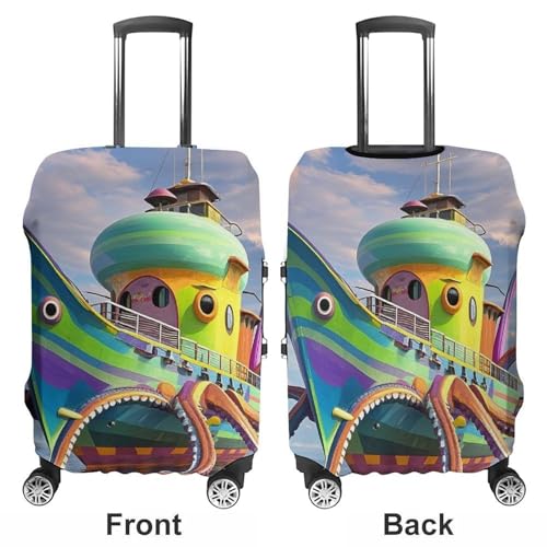 Octopus Ship Luggage Cover, Elastic Luggage Protector Fits 19-32in Suitcases, Washable & Anti-Scratch Suitcase Cover for Men Women S3