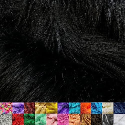 Ice Fabrics Faux Fur Fabric by The Yard - 60 Inches Wide Super Soft and Fluffy Shaggy Mohair Fur Fabric for Costumes Apparel Rugs Pillows Decorations and More - Black - Half Yard