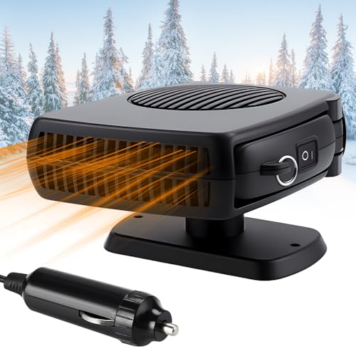 Gobesty Calefactor Coche, 12V 150W Calefactor Coche Mechero, Ventilador de Calefacción y Refrigeración 2 en 1, Calentador de Coche Portátil con Asa para Desempañar Invierno Conducción Segura