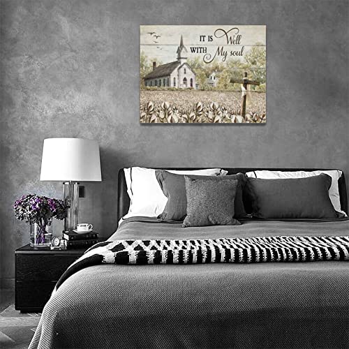 Church Cross Wall Art Country Christian Canvas Prints Painting Rustic Religious Pictures Framed Positive Artwork Home Decor For Bathroom Living Room Bedroom 16"X12" #TOP5
