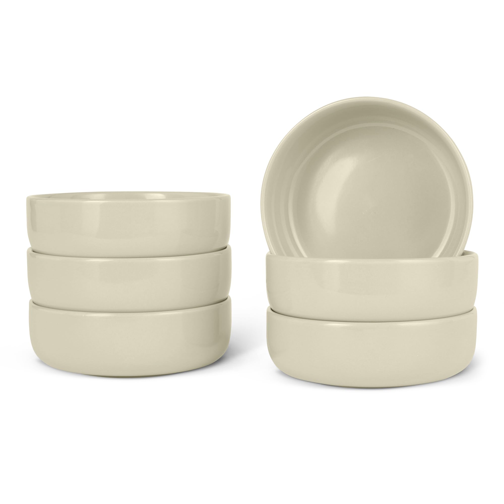 Amazon Basics Glazed Stoneware Bowls, 6-Piece Set, Dishwasher-Safe, 13.97cm, Ivory